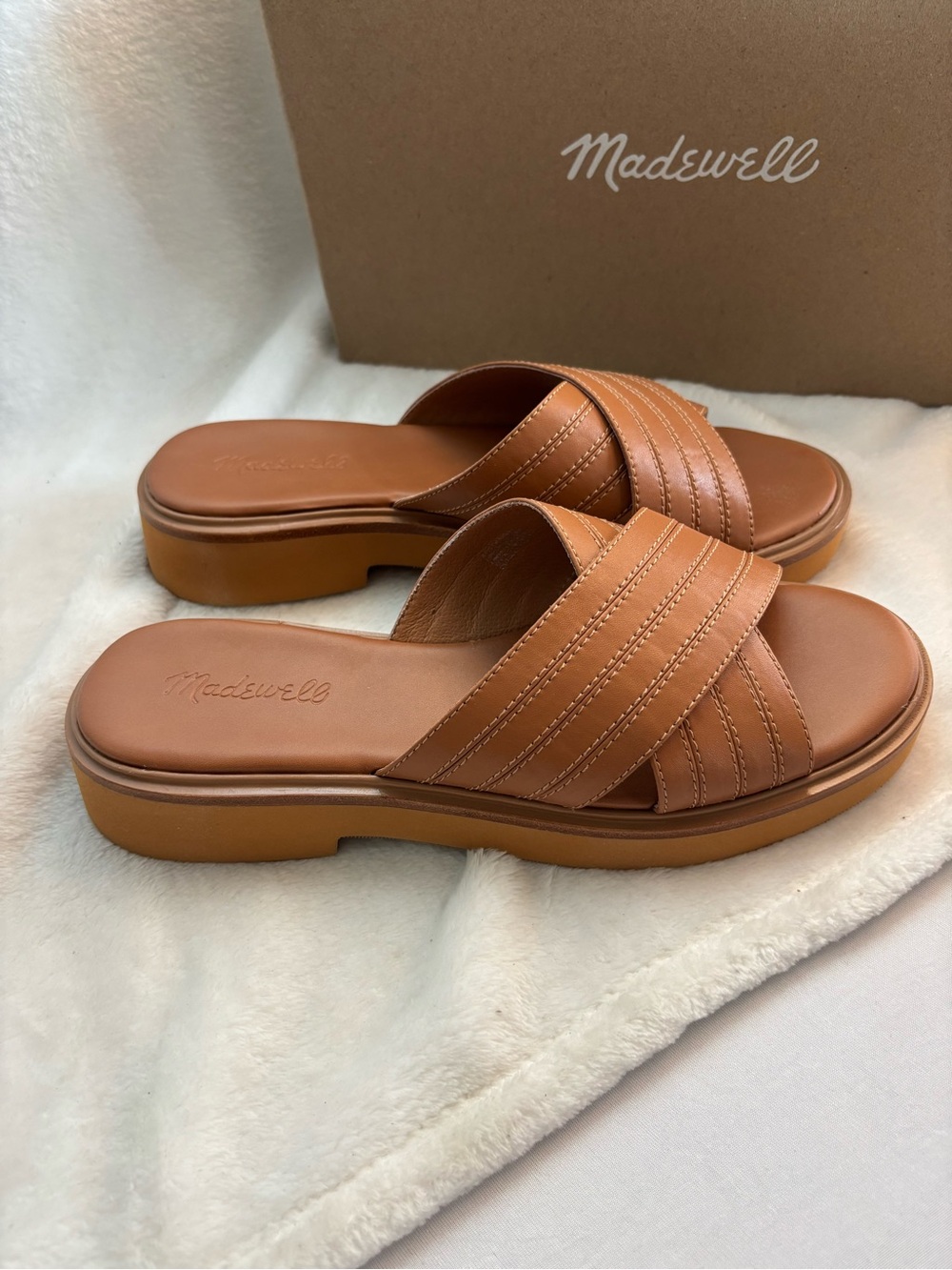 MADEWELL Alina Crisscross Leather Slides Sandals Desert Camel Size 9.5